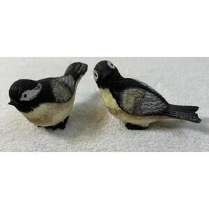 2 Vintage Yellow and Black Bird Figurines Love Birds Resin Look Cute In Plants